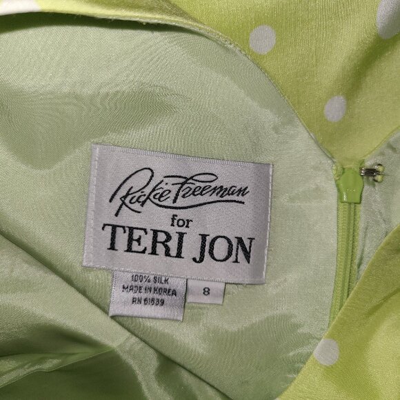 Teri Jon Rickie Freeman 8 Sheath Dress 100% Silk Polka dot Sleeveless Ruffle - Picture 4 of 4